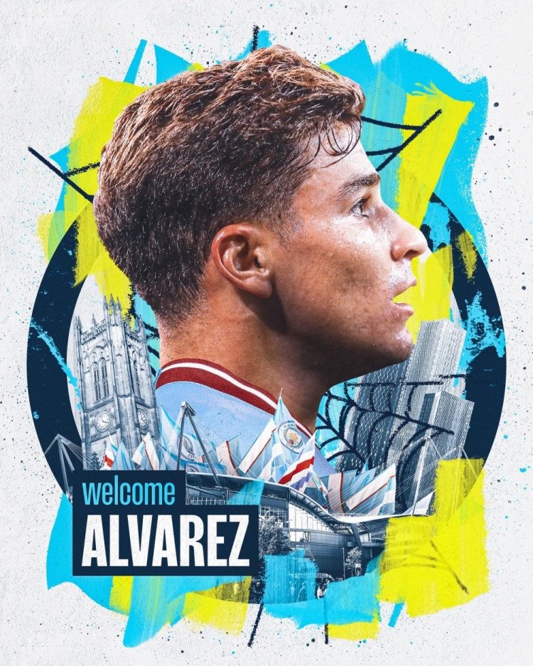 曼城官方：阿尔瓦雷斯正式加盟球队，将身披19号球衣