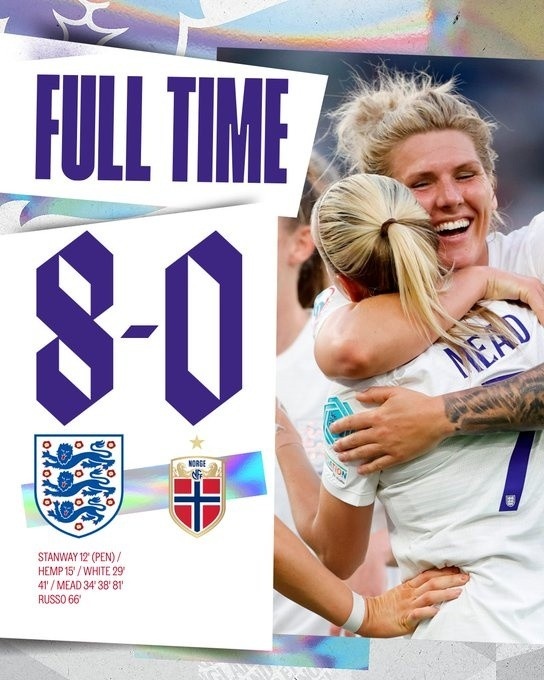 英格兰女足8-0血洗挪威创纪录！半场就已6-0领先