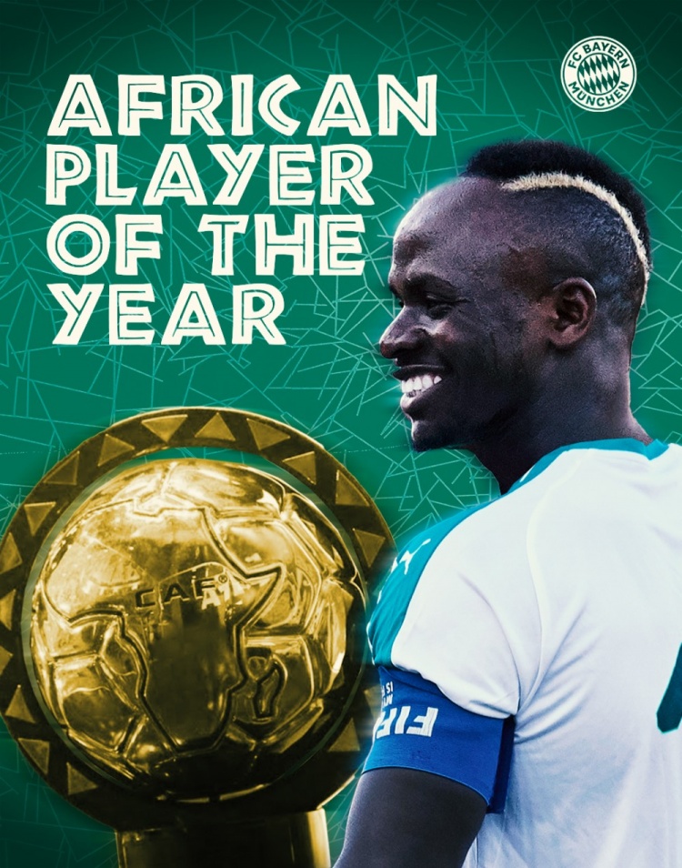 马内当选非洲年度最佳球员 拜仁官方发文祝贺：非洲之王！✨